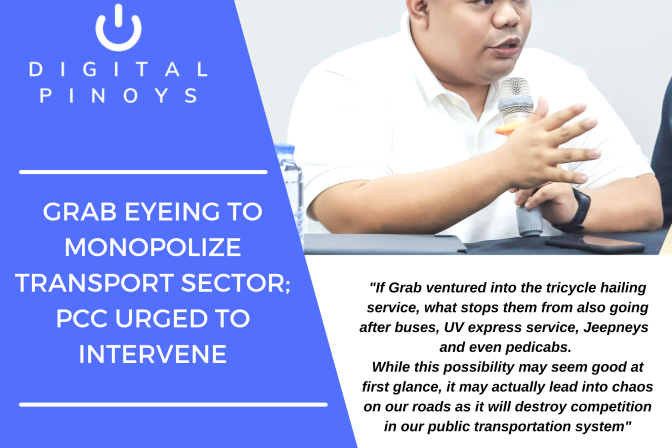 Grab eyeing to monopolize transport sector; PCC urged to intervene