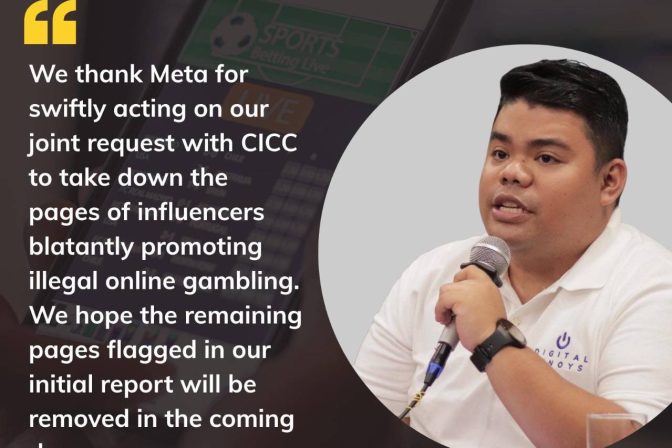 Digital Pinoys Commends Meta for Removing Pages Endorsing Illegal Online Gambling