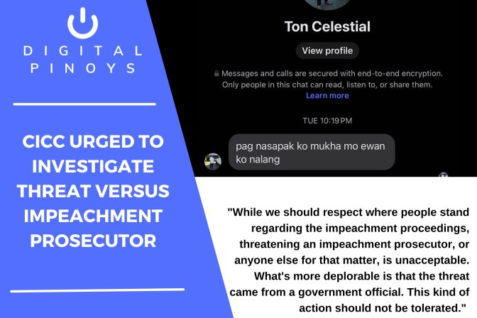 CICC urged to investigate threat versus impeachment prosecutor